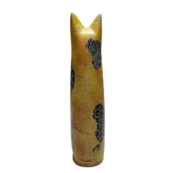 Hand Carved Soapstone Cat Statue Decor Made in Kenya - Picture 2 of 3